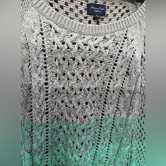 American Eagle AEO Crochet Cable Open Knit Sweater Womens Small Gray Green Ombre - Picture 4 of 10